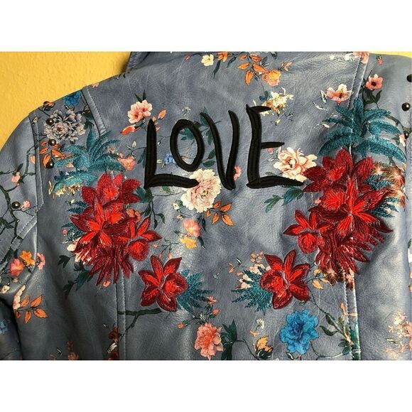 Desigual Women’s Nassau Faux Leather Floral Embroidered Biker Jacket SZ 36 - Picture 9 of 16